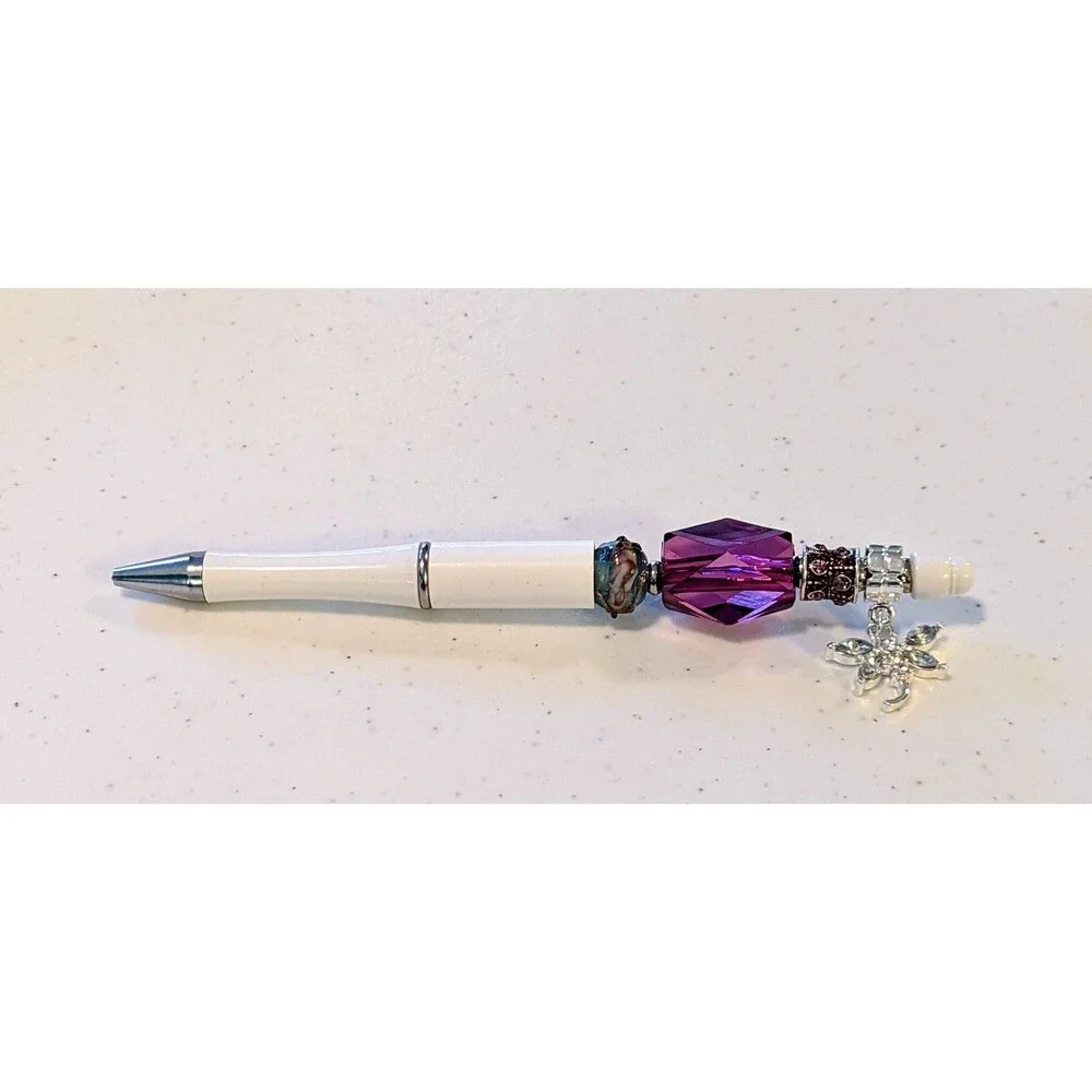 Beaded Pen - Purple with Dangle, Beaded, Gift Idea NEW